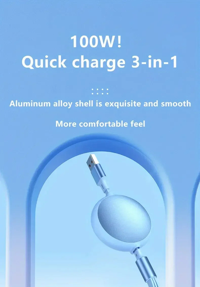 Retractable 3-in-1 Fast Charging Cable | iPhone, USB-C & Micro USB