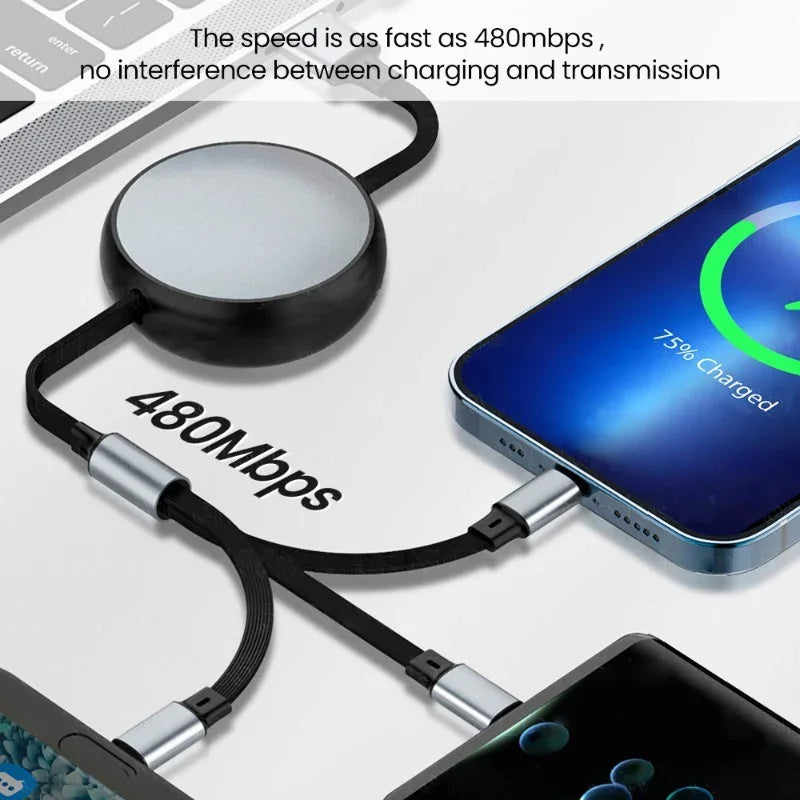 Retractable 3-in-1 Fast Charging Cable | iPhone, USB-C & Micro USB