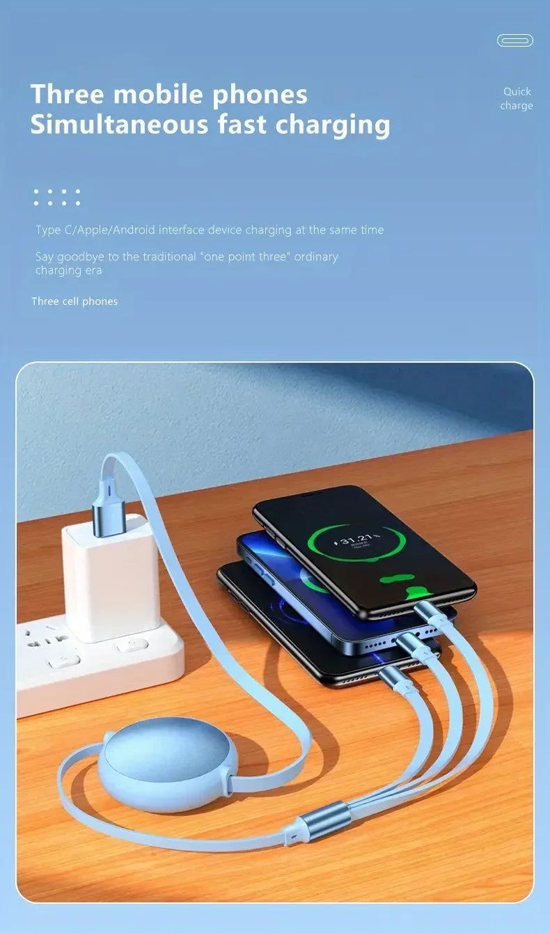 Retractable 3-in-1 Fast Charging Cable | iPhone, USB-C & Micro USB