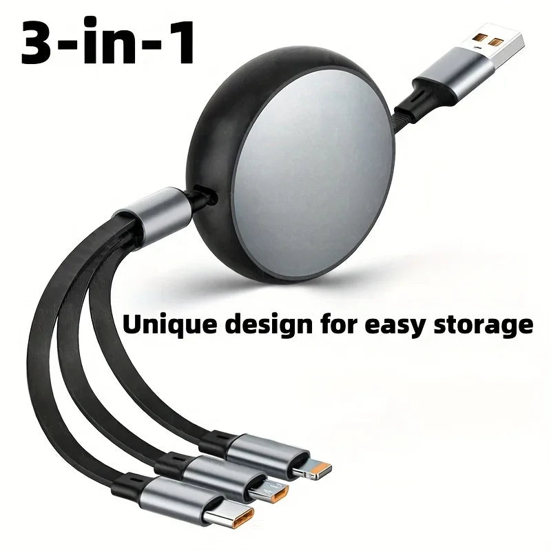 Retractable 3-in-1 Fast Charging Cable | iPhone, USB-C & Micro USB